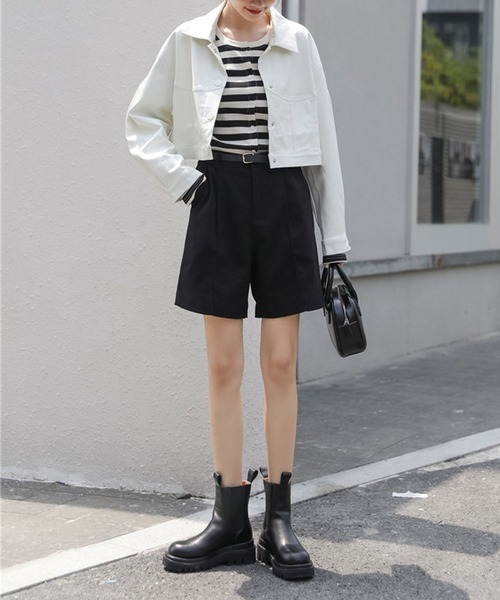 by muni:r(バイ ムニール)の「ベルトSETピンタックハーフパンツ(その他パンツ・レディース・ブラック/グレー・SMALL/MEDIUM)」の5枚目の写真