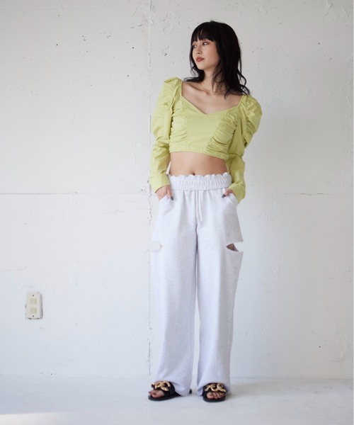 FIG&VIPER(フィグアンドバイパー)の「ギャザーショートブラウス(シャツ/ブラウス・レディース・ホワイト/ブラック/ライトグリーン・FREE)」の6枚目の写真