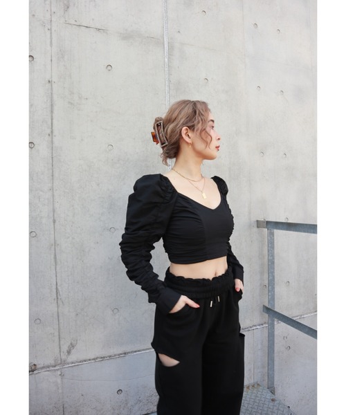 FIG&VIPER(フィグアンドバイパー)の「ギャザーショートブラウス(シャツ/ブラウス・レディース・ホワイト/ブラック/ライトグリーン・FREE)」の9枚目の写真