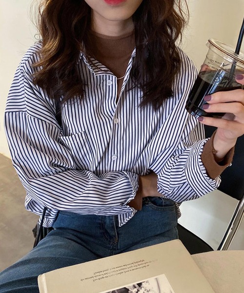 Amulet（アミュレット）の「ストライプ長袖シャツ（シャツ/ブラウス・レディース・ダークブルー/ホワイト系その他・XL/L/M）」の3枚目の写真