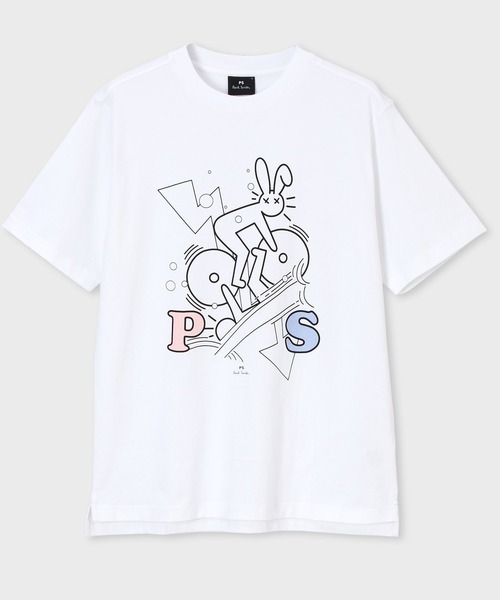 PS Paul Smith（ピーエスポールスミス）の「【オンラインショップ限定】 サイクリング ラビット プリント Tシャツ / 122711 226T（Tシャツ/カットソー・メンズ・ホワイト/ブラック・SMALL/MEDIUM/LARGE/X-LARGE/XX-LARGE）」の2枚目の写真