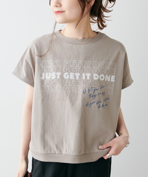 PUAL CE CIN（ピュアルセシン）の「プリント×刺繍ショート丈Tシャツ（Tシャツ/カットソー・レディース・ベージュ/オフホワイト/ブルーグレー・FREE）」の3枚目の写真