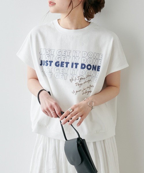 PUAL CE CIN（ピュアルセシン）の「プリント×刺繍ショート丈Tシャツ（Tシャツ/カットソー・レディース・ベージュ/オフホワイト/ブルーグレー・FREE）」の4枚目の写真