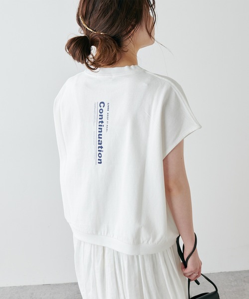 PUAL CE CIN（ピュアルセシン）の「プリント×刺繍ショート丈Tシャツ（Tシャツ/カットソー・レディース・ベージュ/オフホワイト/ブルーグレー・FREE）」の5枚目の写真