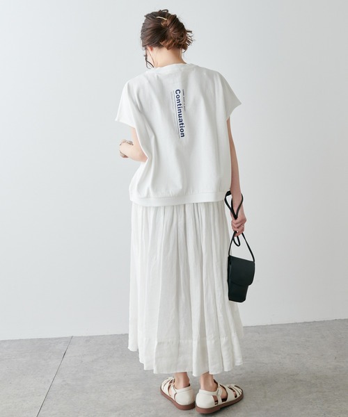 PUAL CE CIN（ピュアルセシン）の「プリント×刺繍ショート丈Tシャツ（Tシャツ/カットソー・レディース・ベージュ/オフホワイト/ブルーグレー・FREE）」の7枚目の写真