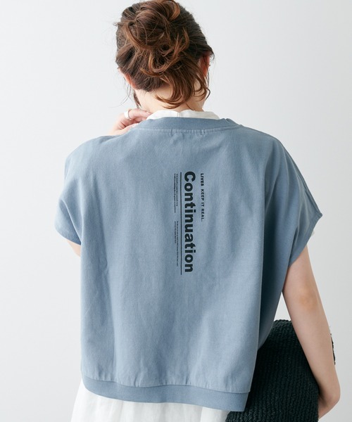 PUAL CE CIN（ピュアルセシン）の「プリント×刺繍ショート丈Tシャツ（Tシャツ/カットソー・レディース・ベージュ/オフホワイト/ブルーグレー・FREE）」の9枚目の写真