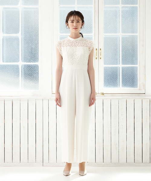 AIMER　ノースリーブコンビネゾン　ホワイトパンツドレス ストレートパンツオールインワンパーティードレス 結婚式