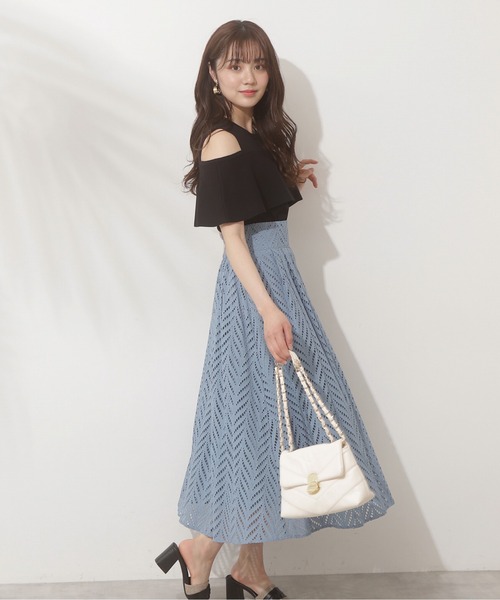 PROPORTION BODY DRESSING（プロポーションボディドレッシング）の「コットンレースフレアスカート / 1212220604（スカート・レディース・ブラック/オフホワイト/ブルー・MEDIUM/SMALL）」の3枚目の写真