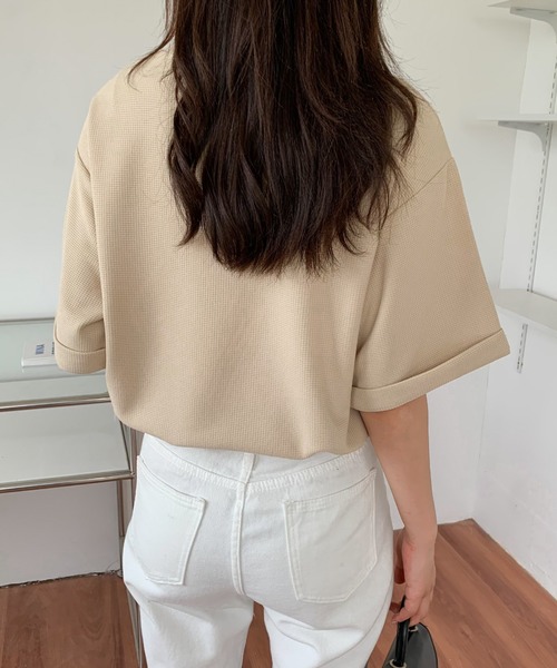 Diosfront(ディオスフロント)の「五分袖ルーズシルエットワッフルTシャツ(Tシャツ/カットソー・レディース・チャコールグレー/ブラック/ベージュ/ホワイト・M/L)」の4枚目の写真