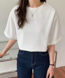 五分袖ルーズシルエットワッフルTシャツ