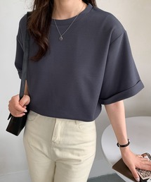 五分袖ルーズシルエットワッフルTシャツ