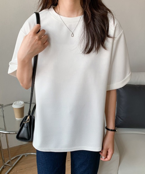 Diosfront(ディオスフロント)の「五分袖ルーズシルエットワッフルTシャツ(Tシャツ/カットソー・レディース・チャコールグレー/ブラック/ベージュ/ホワイト・M/L)」の15枚目の写真