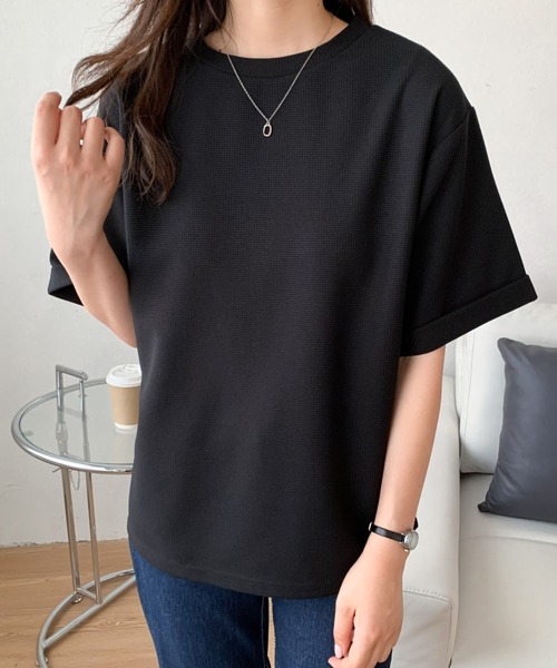 Diosfront(ディオスフロント)の「五分袖ルーズシルエットワッフルTシャツ(Tシャツ/カットソー・レディース・チャコールグレー/ブラック/ベージュ/ホワイト・M/L)」の21枚目の写真
