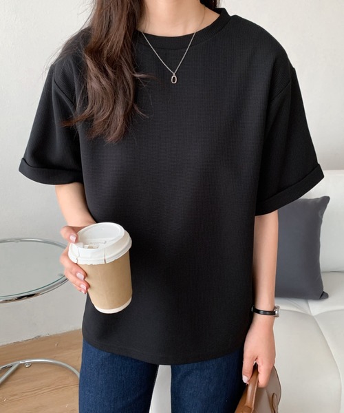 Diosfront(ディオスフロント)の「五分袖ルーズシルエットワッフルTシャツ(Tシャツ/カットソー・レディース・チャコールグレー/ブラック/ベージュ/ホワイト・M/L)」の22枚目の写真