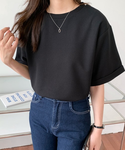 Diosfront(ディオスフロント)の「五分袖ルーズシルエットワッフルTシャツ(Tシャツ/カットソー・レディース・チャコールグレー/ブラック/ベージュ/ホワイト・M/L)」の20枚目の写真