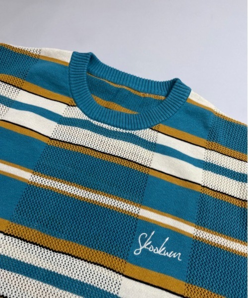 JACKROSE(ジャックローズ)の「SKOOKUM 透かし網ボーダーニットTEE(Tシャツ/カットソー・メンズ・グリーン/ネイビー/サックスブルー・L/M)」の7枚目の写真
