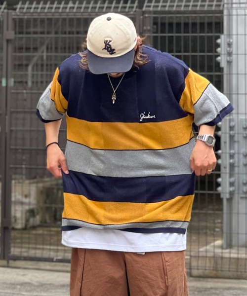 JACKROSE(ジャックローズ)の「SKOOKUM 透かし網ボーダーニットTEE(Tシャツ/カットソー・メンズ・グリーン/ネイビー/サックスブルー・L/M)」の14枚目の写真