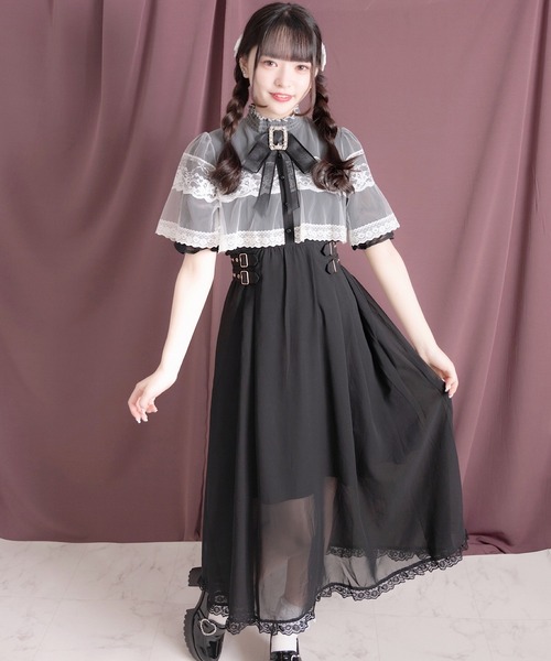 ROJITA（ロジータ）の「ブローチ付きケープマキシワンピース（ワンピース・レディース・ピンク系その他/ブラック/アイボリー・FREE）」の3枚目の写真