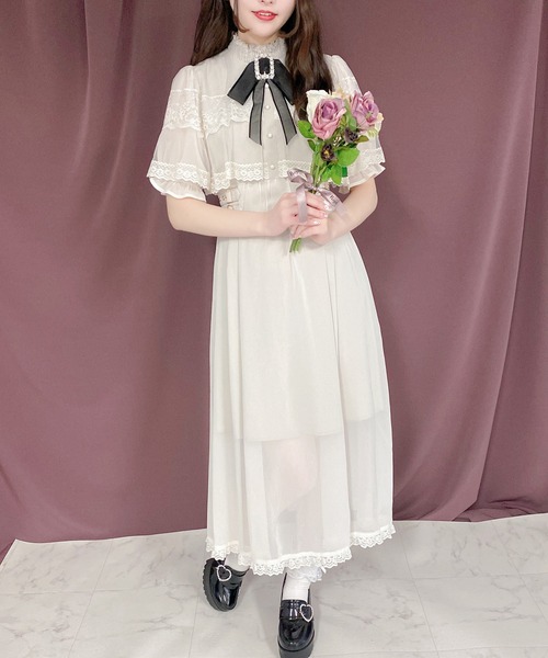 ROJITA（ロジータ）の「ブローチ付きケープマキシワンピース（ワンピース・レディース・ピンク系その他/ブラック/アイボリー・FREE）」の13枚目の写真