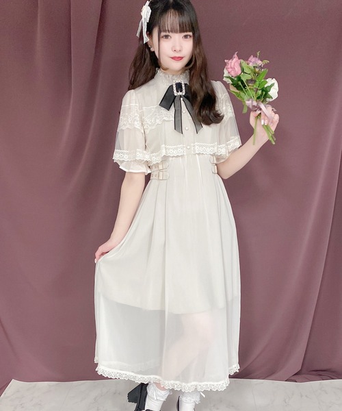 ROJITA（ロジータ）の「ブローチ付きケープマキシワンピース（ワンピース・レディース・ピンク系その他/ブラック/アイボリー・FREE）」の7枚目の写真