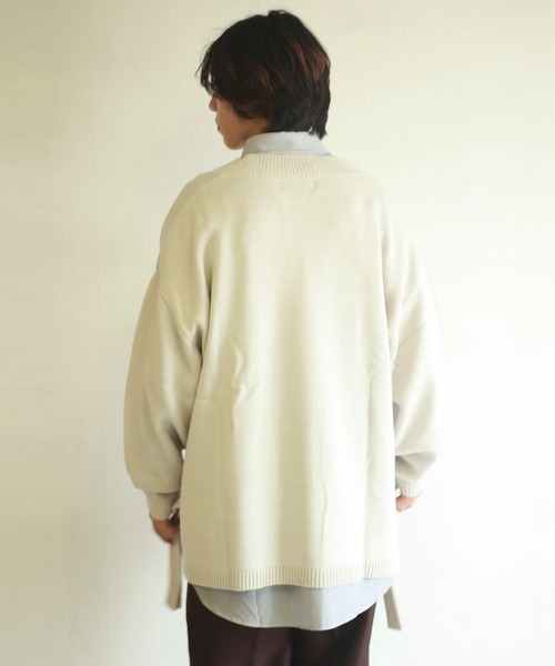 WESTSEA(ウエストシー)の「天竺 ワイドサイズサイドベルト付き Vネックニット(ニット/セーター・メンズ・ブラック/グリーン/ホワイト×グレー/グレイッシュブルー・M/L)」の8枚目の写真