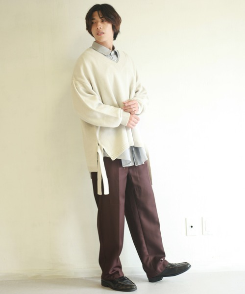 WESTSEA(ウエストシー)の「天竺 ワイドサイズサイドベルト付き Vネックニット(ニット/セーター・メンズ・ブラック/グリーン/ホワイト×グレー/グレイッシュブルー・M/L)」の11枚目の写真