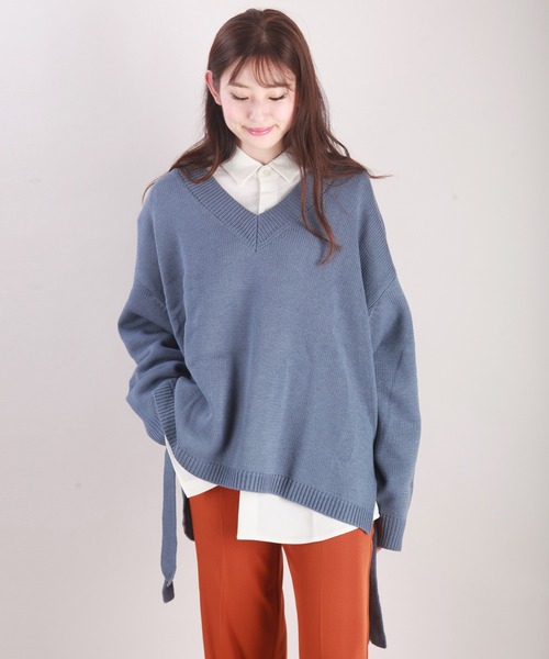 WESTSEA(ウエストシー)の「天竺 ワイドサイズサイドベルト付き Vネックニット(ニット/セーター・メンズ・ブラック/グリーン/ホワイト×グレー/グレイッシュブルー・M/L)」の20枚目の写真