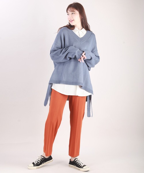WESTSEA(ウエストシー)の「天竺 ワイドサイズサイドベルト付き Vネックニット(ニット/セーター・メンズ・ブラック/グリーン/ホワイト×グレー/グレイッシュブルー・M/L)」の21枚目の写真