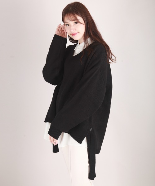 WESTSEA(ウエストシー)の「天竺 ワイドサイズサイドベルト付き Vネックニット(ニット/セーター・メンズ・ブラック/グリーン/ホワイト×グレー/グレイッシュブルー・M/L)」の14枚目の写真