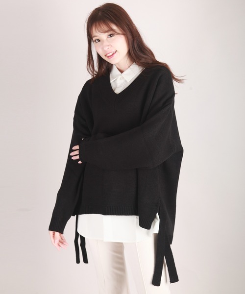 WESTSEA(ウエストシー)の「天竺 ワイドサイズサイドベルト付き Vネックニット(ニット/セーター・メンズ・ブラック/グリーン/ホワイト×グレー/グレイッシュブルー・M/L)」の13枚目の写真