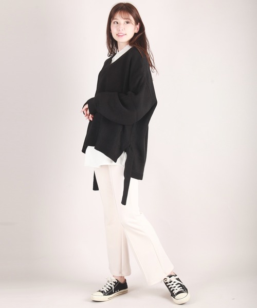 WESTSEA(ウエストシー)の「天竺 ワイドサイズサイドベルト付き Vネックニット(ニット/セーター・メンズ・ブラック/グリーン/ホワイト×グレー/グレイッシュブルー・M/L)」の15枚目の写真