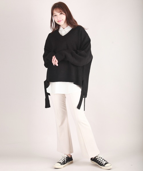 WESTSEA(ウエストシー)の「天竺 ワイドサイズサイドベルト付き Vネックニット(ニット/セーター・メンズ・ブラック/グリーン/ホワイト×グレー/グレイッシュブルー・M/L)」の16枚目の写真