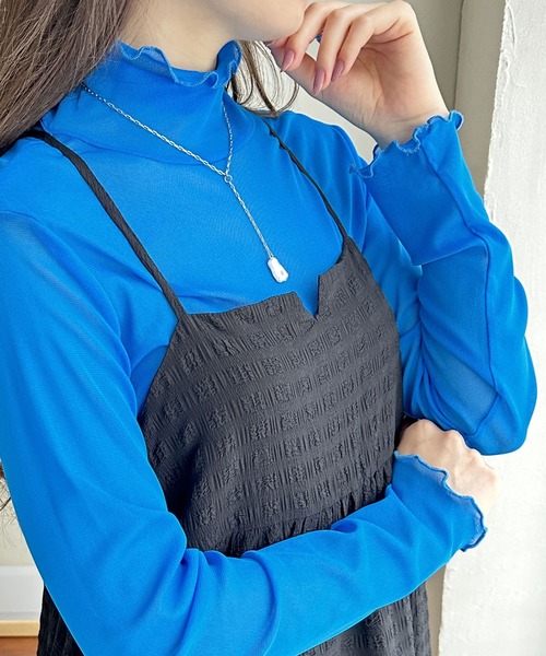 GeeRA（ジーラ）の「メローハイネックアソートシアートップス(長袖)（Tシャツ/カットソー・レディース・ホワイト/ブラック/ピンク/オレンジ/ブルー/グリーン/アイボリー/グリーン系その他/パープル系その他/ブラック系その他/ブラック系/シルバー系・MEDIUM）」の8枚目の写真