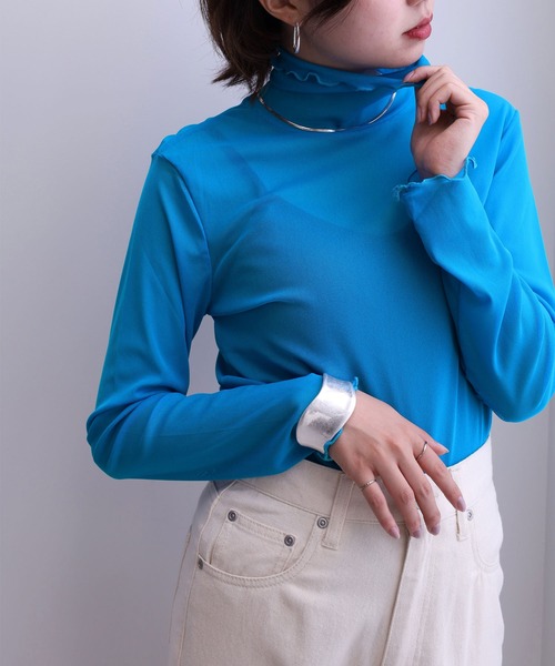 GeeRA（ジーラ）の「メローハイネックアソートシアートップス(長袖)（Tシャツ/カットソー・レディース・ホワイト/ブラック/ピンク/オレンジ/ブルー/グリーン/アイボリー/グリーン系その他/パープル系その他/ブラック系その他/ブラック系/シルバー系・MEDIUM）」の22枚目の写真