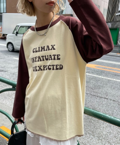 CIAOPANIC（チャオパニック）の「ラグランプリントロンTEE（Tシャツ/カットソー・レディース・レッド/ブラウン/ネイビー/グリーン・FREE）」の2枚目の写真