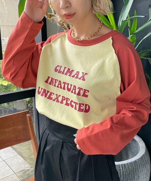 CIAOPANIC（チャオパニック）の「ラグランプリントロンTEE（Tシャツ/カットソー・レディース・レッド/ブラウン/ネイビー/グリーン・FREE）」の4枚目の写真