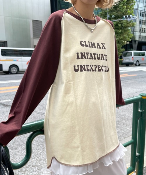 CIAOPANIC（チャオパニック）の「ラグランプリントロンTEE（Tシャツ/カットソー・レディース・レッド/ブラウン/ネイビー/グリーン・FREE）」の8枚目の写真