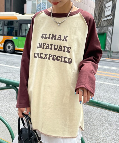 CIAOPANIC（チャオパニック）の「ラグランプリントロンTEE（Tシャツ/カットソー・レディース・レッド/ブラウン/ネイビー/グリーン・FREE）」の5枚目の写真