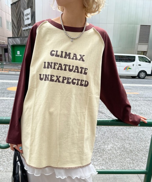 CIAOPANIC（チャオパニック）の「ラグランプリントロンTEE（Tシャツ/カットソー・レディース・レッド/ブラウン/ネイビー/グリーン・FREE）」の6枚目の写真