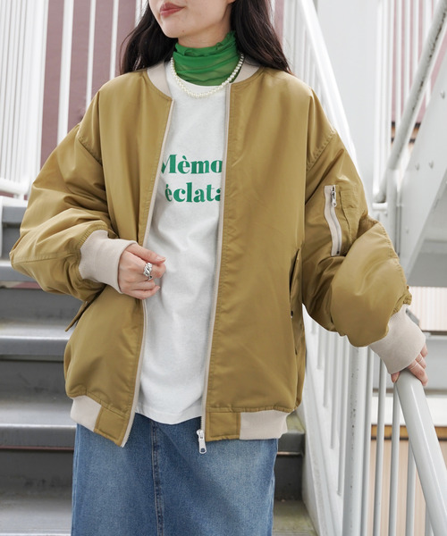 VENCEEXCHANGE（ヴァンスエクスチェンジ）の「ナイロンビッグシルエットMA-1ブルゾン/ボリュームスリーブ/ルーズシルエット/ユニセックス（MA-1・レディース・ベージュ/ネイビー/ピンク・FREE）」の16枚目の写真