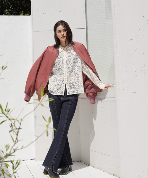 VENCEEXCHANGE（ヴァンスエクスチェンジ）の「ナイロンビッグシルエットMA-1ブルゾン/ボリュームスリーブ/ルーズシルエット/ユニセックス（MA-1・レディース・ベージュ/ネイビー/ピンク・FREE）」の20枚目の写真