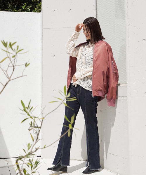 VENCEEXCHANGE（ヴァンスエクスチェンジ）の「ナイロンビッグシルエットMA-1ブルゾン/ボリュームスリーブ/ルーズシルエット/ユニセックス（MA-1・レディース・ベージュ/ネイビー/ピンク・FREE）」の21枚目の写真