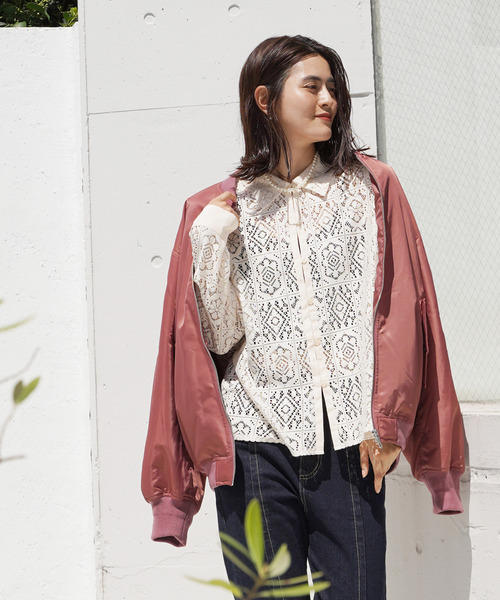 VENCEEXCHANGE（ヴァンスエクスチェンジ）の「ナイロンビッグシルエットMA-1ブルゾン/ボリュームスリーブ/ルーズシルエット/ユニセックス（MA-1・レディース・ベージュ/ネイビー/ピンク・FREE）」の22枚目の写真