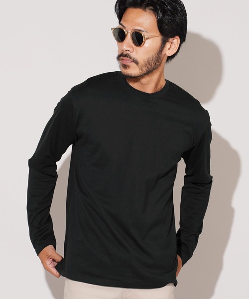 jiggys shop（ジギーズショップ）の「コットンクルーネック無地ロンT 長袖Tシャツ（Tシャツ/カットソー・メンズ・ブラック/グレー/ホワイト/ネイビー/ミックスグレー・LARGE/MEDIUM/X-LARGE/SMALL）」の2枚目の写真