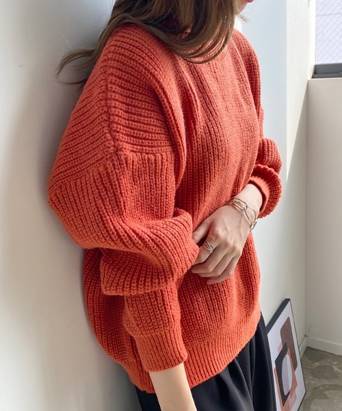 Futier land(フューティアランド)の「BIGシンプルニット(ニット/セーター・レディース・ブラック/ピンク/オレンジ/グリーン・FREE)」の4枚目の写真