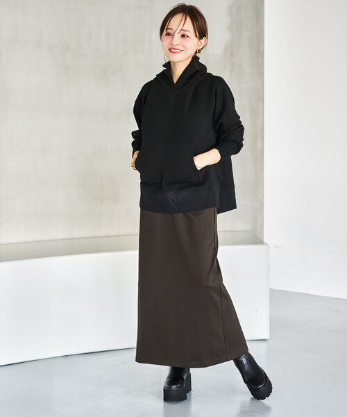 KOBE LETTUCE（コウベレタス）の「[WEARISTA田中亜希子さんコラボ] 低身長向けサイズあり ジャージーナロースカート（スカート・レディース・ベージュ系/グリーン系/ブラック/イエロー/ピンク/アイボリー系/グレー系/アイボリー系1/ミント/ブラック系/オレンジ/ブラウン系/ピンク系/ブルー系・PM/PS/M）」の5枚目の写真