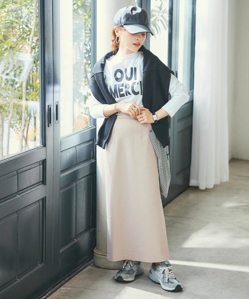 KOBE LETTUCE（コウベレタス）の「[WEARISTA田中亜希子さんコラボ] 低身長向けサイズあり ジャージーナロースカート（スカート・レディース・ベージュ系/グリーン系/ブラック/イエロー/ピンク/アイボリー系/グレー系/アイボリー系1/ミント/ブラック系/オレンジ/ブラウン系/ピンク系/ブルー系・PM/PS/M）」の7枚目の写真
