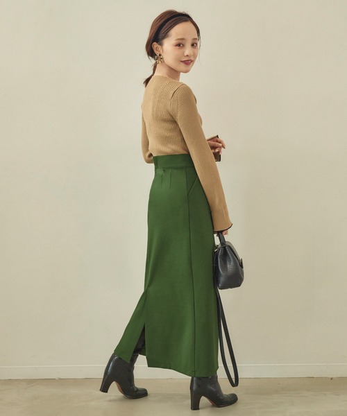 KOBE LETTUCE（コウベレタス）の「[WEARISTA田中亜希子さんコラボ] 低身長向けサイズあり ジャージーナロースカート（スカート・レディース・ベージュ系/グリーン系/ブラック/イエロー/ピンク/アイボリー系/グレー系/アイボリー系1/ミント/ブラック系/オレンジ/ブラウン系/ピンク系/ブルー系・PM/PS/M）」の10枚目の写真