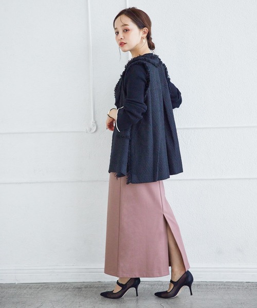 KOBE LETTUCE（コウベレタス）の「[WEARISTA田中亜希子さんコラボ] 低身長向けサイズあり ジャージーナロースカート（スカート・レディース・ベージュ系/グリーン系/ブラック/イエロー/ピンク/アイボリー系/グレー系/アイボリー系1/ミント/ブラック系/オレンジ/ブラウン系/ピンク系/ブルー系・PM/PS/M）」の13枚目の写真