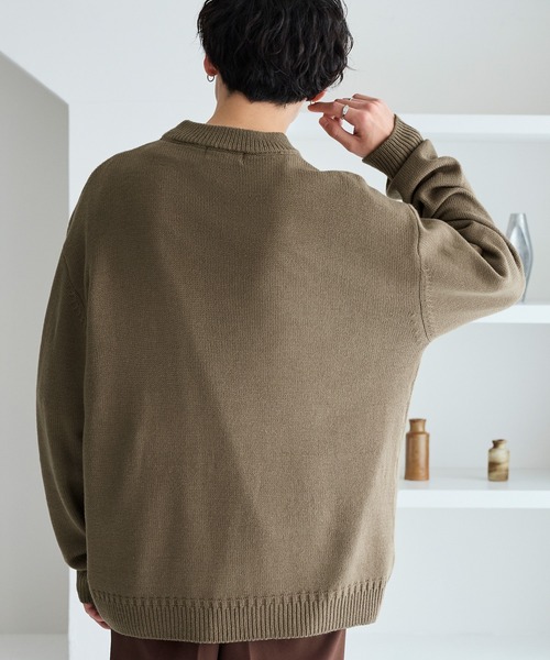 MONO-MART(モノマート)の「モックネックダブルリブルーズプルオーバーニット(ニット/セーター・メンズ・グレイッシュブルー/アイボリー/ダークグレー/グレイッシュベージュ/ブラウン/セージグリーン/ブラック/ライトグレー/ダークネイビー/レッド/オリーブ・M/L)」の17枚目の写真